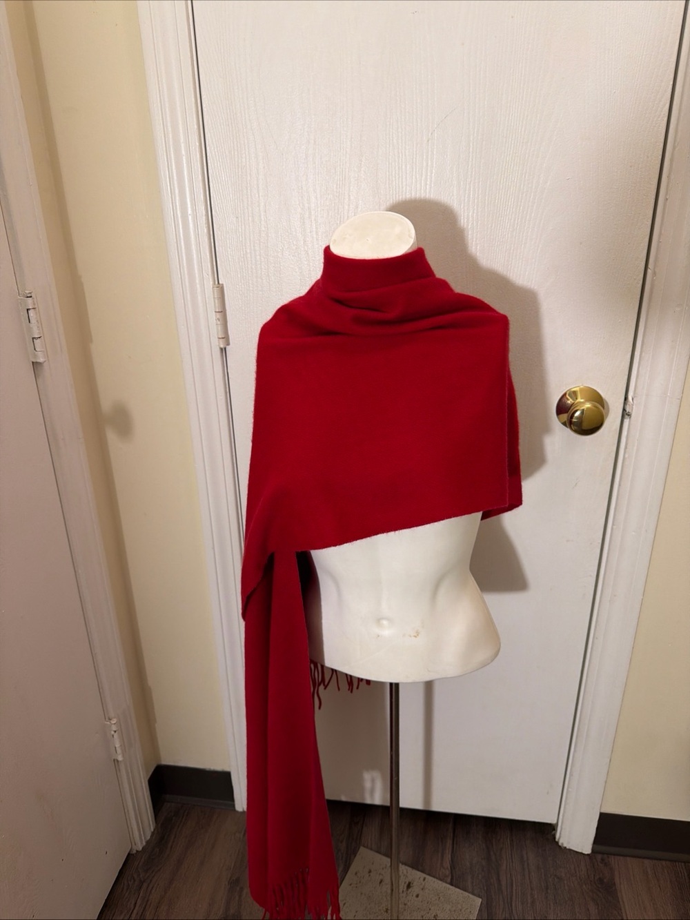 Talbots 100% Cashmere Scarf Shawl 19X 84” Red Fringe Soft Material Oversized NWT